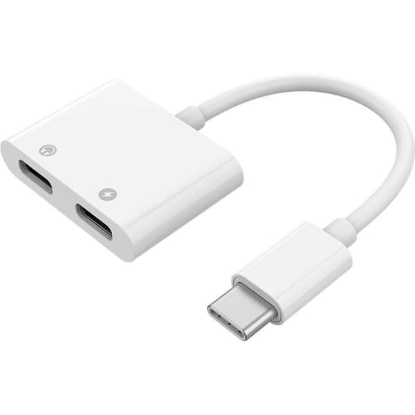 USB C till USB C Audio Adapter + USB C Charge White Bigben Vit