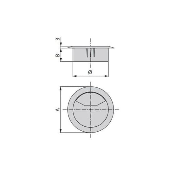 Emuca - 3196415 - 80 mm rund infälld kabelgenomföring för kontorsbord, plast, vit, paket med 4