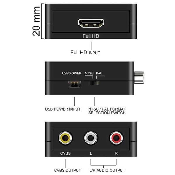 OCIODUAL HDMI till komposit AV RCA CVBS Video Audio Adapter 1080p Svart för PC Laptop TV Full HD HDMI2AV Converter