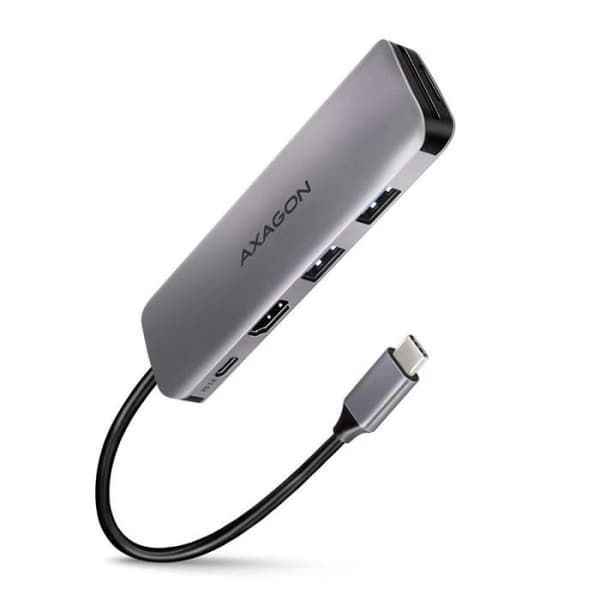 AXAGON USB-C Hub HMC-5, 2 x USB-A, HDMI, 2 x USB-C 3.2 Gen 1, 1 x SD, 1 x microSD, silver - 8595247906175