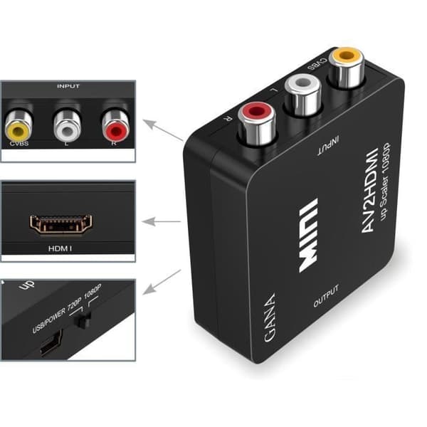 RCA till HDMI Adapter, Mini AV till HDMI Video Adapter Stöd 1080P
