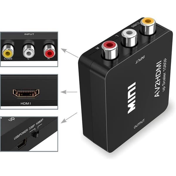 Mini RCA till HDMI AV/CVSB L/R HD 1080p VG A2HDMI+kabeladapter