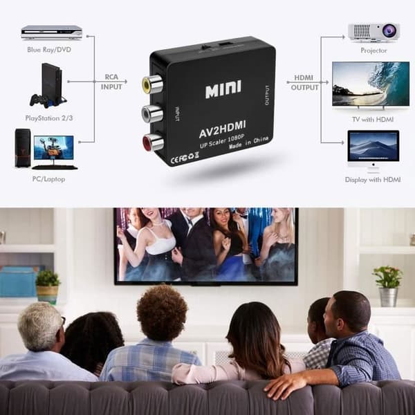 Mini RCA till HDMI AV/CVSB L/R HD 1080p VG A2HDMI+kabeladapter