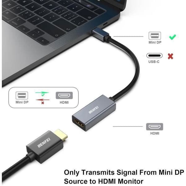 BENFEI Thunderbolt till HDMI Mini DisplayPort till HDMI-adapter för MacBook Air/Pro, Microsoft Surface Pro, bildskärm, projektor
