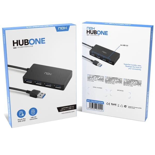 USB-HUB Nox NXLITEHUBONE USB x 4 Svart