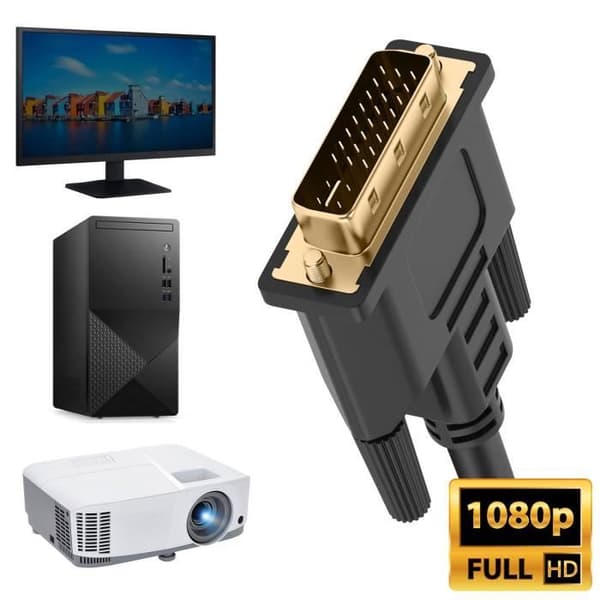 2m HDMI hane till DVI hane videoadapter, Full HD 1080p