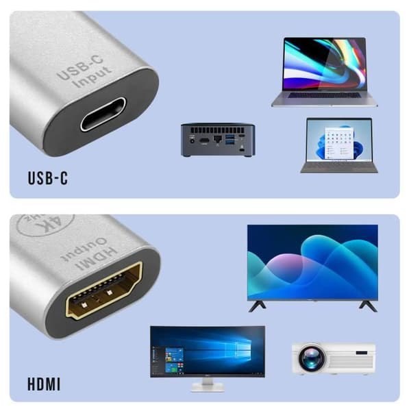 USB-C hona till HDMI hona videoadapter 4K kompakt silver