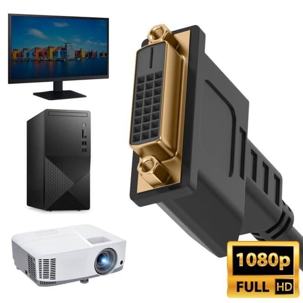 30 cm HDMI hane till DVI hona videoadapter, Full HD 1080p