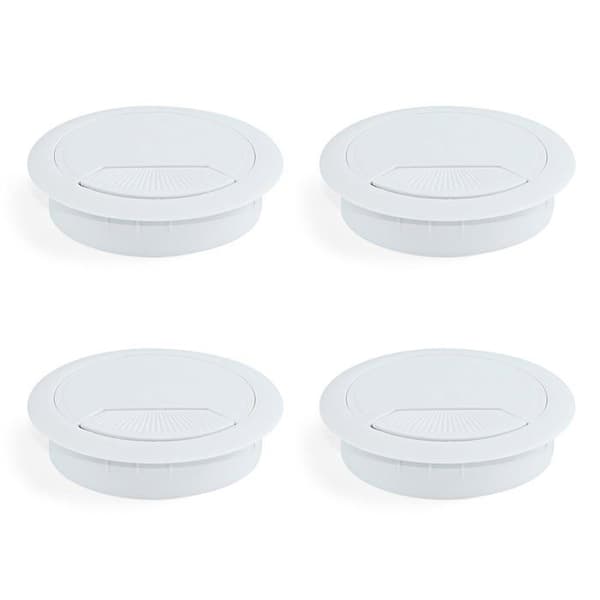 Emuca - 3196415 - 80 mm rund infälld kabelgenomföring för kontorsbord, plast, vit, paket med 4