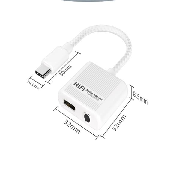 INF 2-i-1 USB-C til 3,5 mm hodetelefonkontaktadapter med PD 60W hurtiglading 0