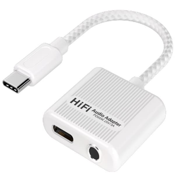 INF 2-i-1 USB-C til 3,5 mm hodetelefonkontaktadapter med PD 60W hurtiglading 0