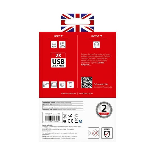 Adapter Skross 1500280 USB x 2 Europæisk Storbritannien