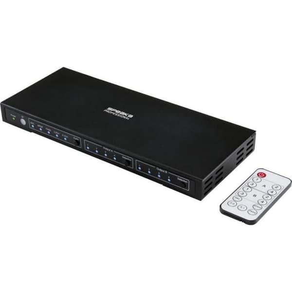 SpeaKa Professional 4x2 Port HDMI Matrix Switch med ljudportar 3840 x 2160 Mill. svart pixel