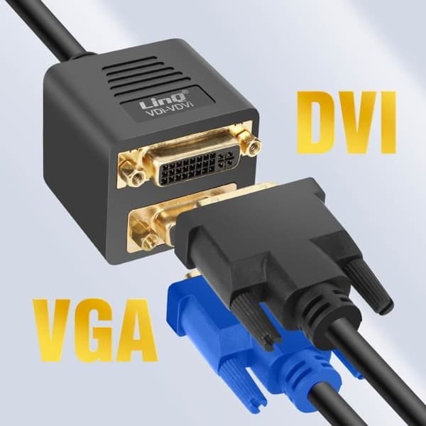 DVI hane till VGA hona och DVI-I hona Adapter Kompakt 33cm LinQ Svart
