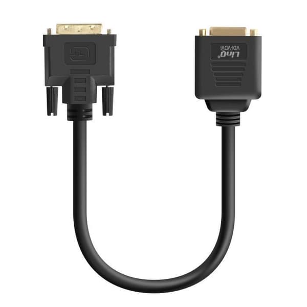 DVI hane till VGA hona och DVI-I hona Adapter Kompakt 33cm LinQ Svart
