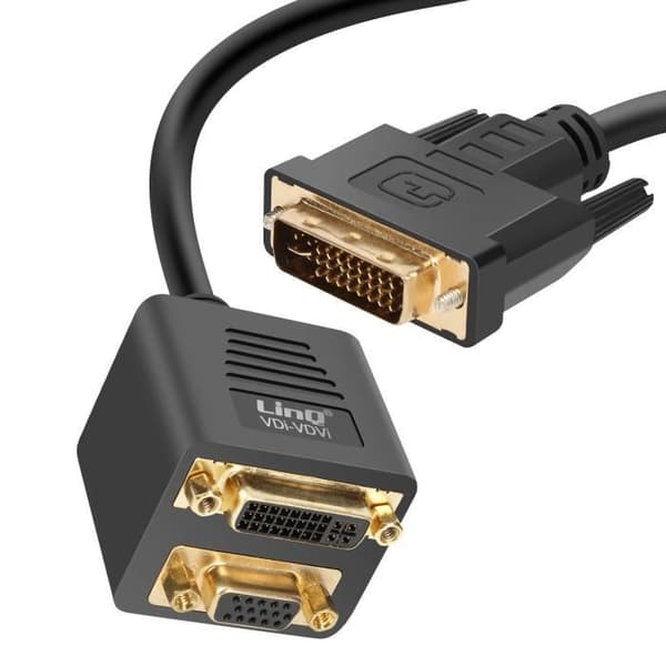 DVI hane till VGA hona och DVI-I hona Adapter Kompakt 33cm LinQ Svart