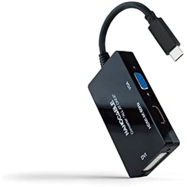 Nanokabel 10.16.4301-ALL - USB-C till HDMI/DVI/VGA-omvandlare, 20 cm, svart
