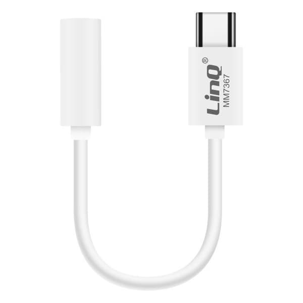 USB C till 3,5 mm-jack Ljudadapter LinQ Röststyrning kompatibel Vit