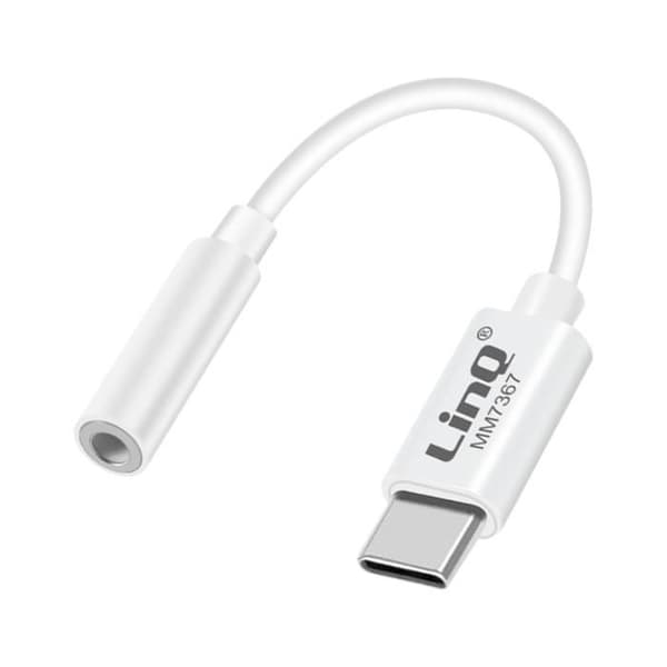 USB C till 3,5 mm-jack Ljudadapter LinQ Röststyrning kompatibel Vit