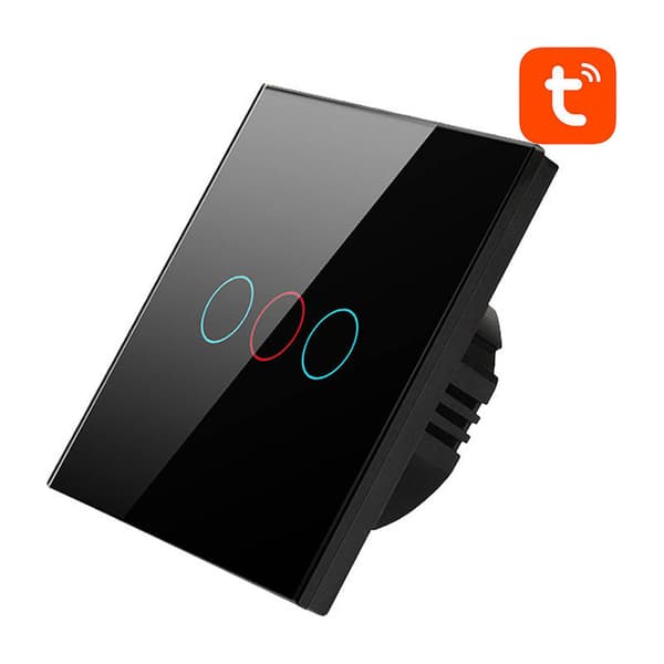 Smart lysbryter WiFi Avatto TS02-EU-B3 3-veis TUYA (svart)