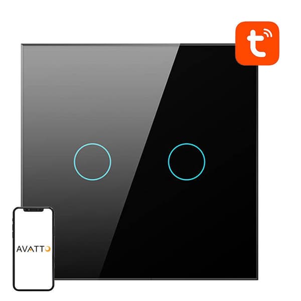 Smart lysbryter ZigBee Avatto LZTS02-EU-B2 2 Way No Neutral TUYA (svart)