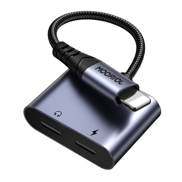 2-i-1 ljudadapter Joyroom SY-L02 Lightning till Double Lightning (svart)