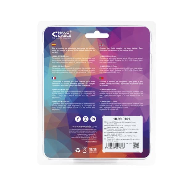 SATA Hard Drive-adapter (2,5" eller 7mm) NANOCABLE 10.99.0101 Sort/Sølvfarvet 2,5"