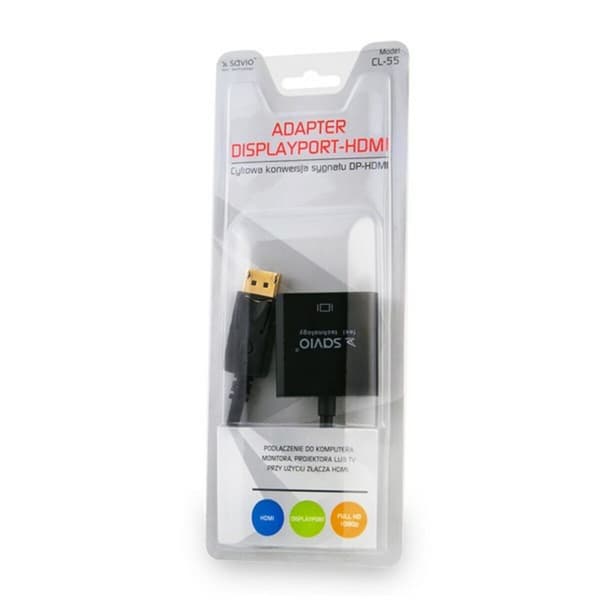 DisplayPort - HDMI Adapteri Savio CL-55 Musta 20 cm