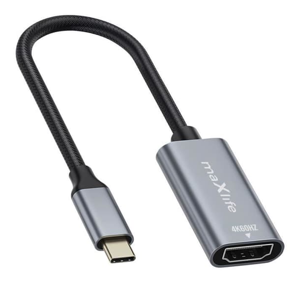 USB-C till HDMI-videoadapter 4K-upplösning Kompakt design Maxlife Grå