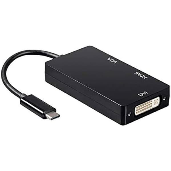 AISENS USB-C till DVI/HDMI/VGA-omvandlare, USB-C/M-DVI/H-HDMI/H-VGA/H, Svart 15 cm