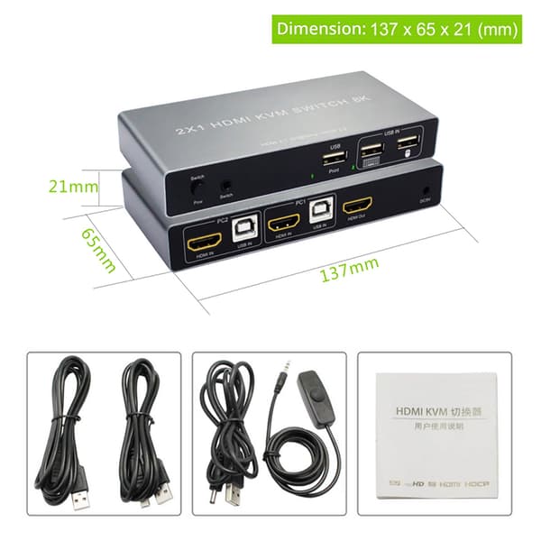 INF HDMI 2.1 KVM-switch 8K@60Hz 4K@120Hz, dubbelriktad switch med USB-utskriftsdelning och snabbtangent