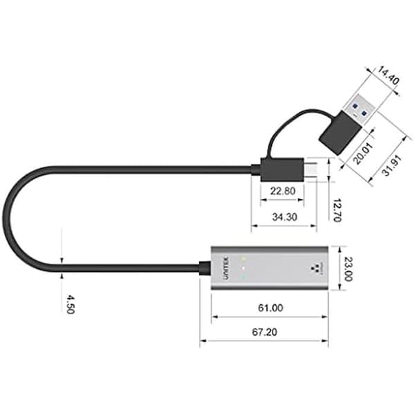 USB/RJ-45-adapter - Unitek - U1313C - 2,5 Gbps - USB-A och USB-C - Kompatibel med alla operativsystem
