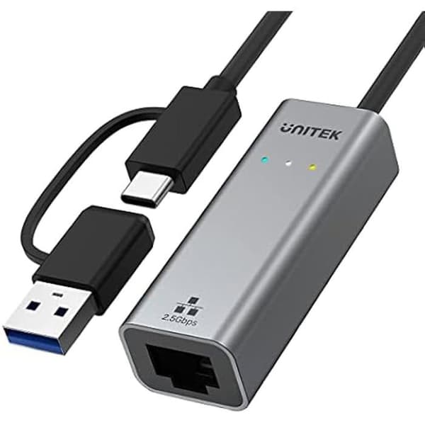 USB/RJ-45-adapter - Unitek - U1313C - 2,5 Gbps - USB-A och USB-C - Kompatibel med alla operativsystem