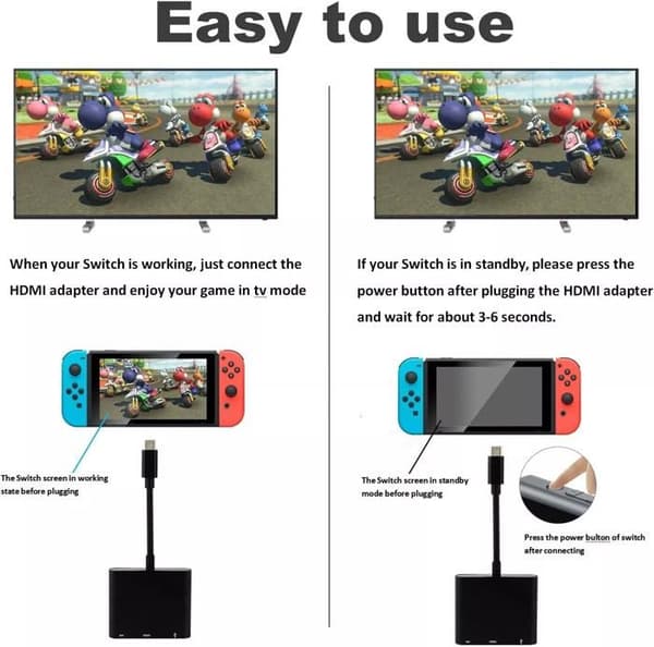 HDMI-adapter 4K 1080 för Switch, 3 i 1 Multiport USB C 3.0 PD Laddare TV
