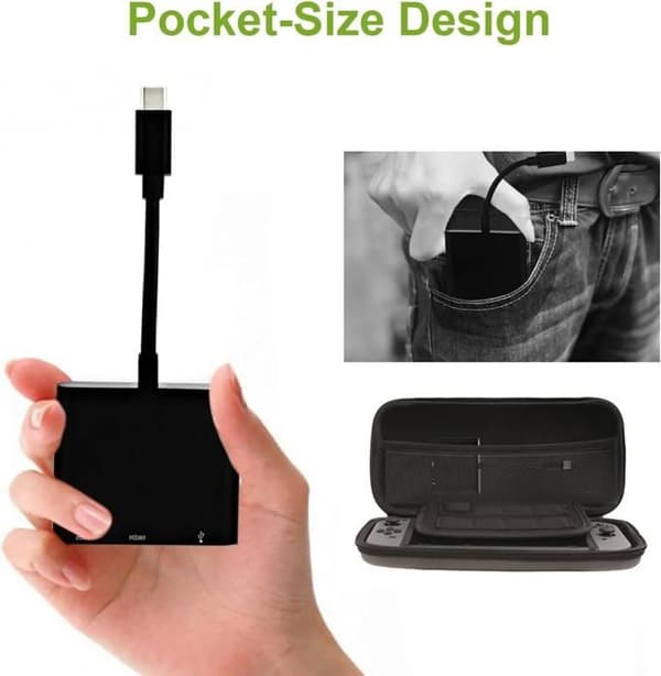 HDMI-adapter 4K 1080 för Switch, 3 i 1 Multiport USB C 3.0 PD Laddare TV