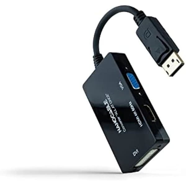 NANOCABLE 10.16.3301-ALL - DISPLAYPORT till HDMI/DVI/VGA-omvandlare, 20 cm, svart färg