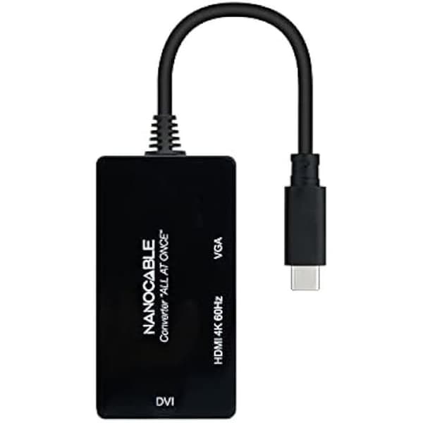 Nanokabel 10.16.4301-ALL - USB-C till HDMI/DVI/VGA-omvandlare, 20 cm, svart