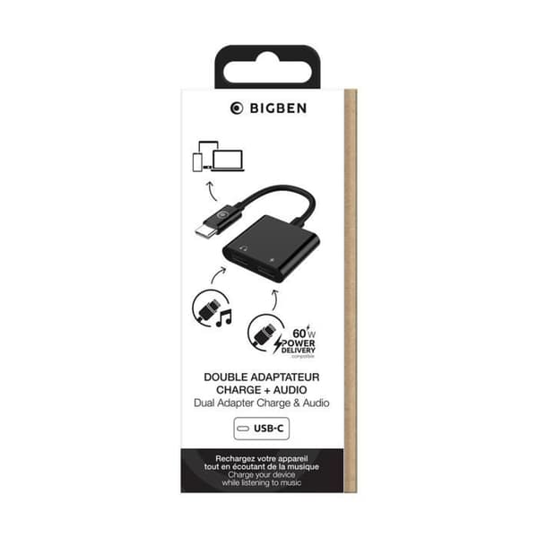 USB-C till USB-C ljudadapter och USB-C laddning 60W kompakt 12cm BigBen Connected svart