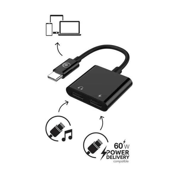 USB-C till USB-C ljudadapter och USB-C laddning 60W kompakt 12cm BigBen Connected svart