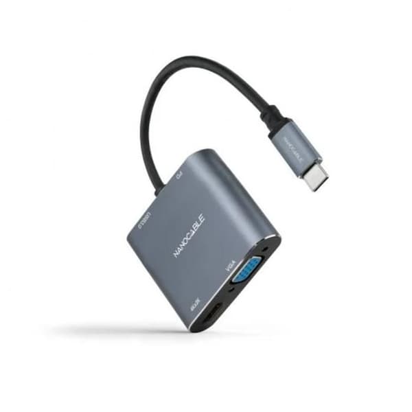 Nanokabel Usb-C till HDMI Vga Usb3.0 Converter 15 Cm Grå Grå
