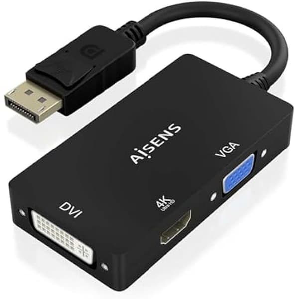 DisplayPort-omvandlare - AISENS - A125-0861 - VGA/DVI/HDMI - 4K vid 60 Hz - Svart 15 cm