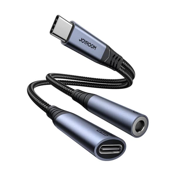 2-in-1-äänisovitin Joyroom SY-C02 Type-C - 3,5mm + Type-C (musta)
