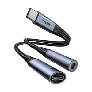 2-in-1-äänisovitin Joyroom SY-C02 Type-C - 3,5mm + Type-C (musta)