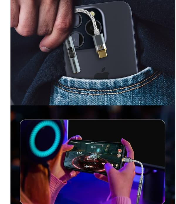 INF BA23 USB-C til 3,5 mm lydkontakt-adapter med innebygd DAC