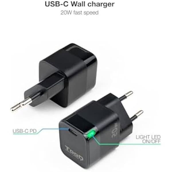 USB-C väggladdare med PD 20W - TOOQ TQWC-PD20 - Huawei, Xiaomi kompatibel - Svart