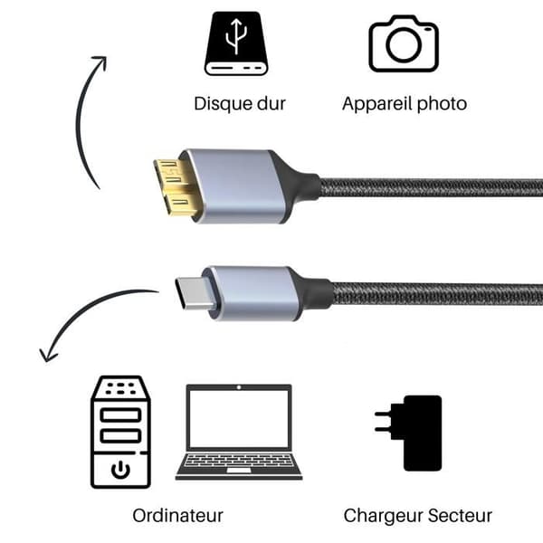 USB-C till Micro USB 3.0 kabel 1 meter för extern hårddisk kamera dator