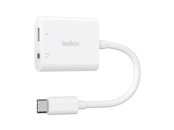 Belkin adapter och omvandlare USB-C adapter + 3,5 mm ljud + laddning, vit