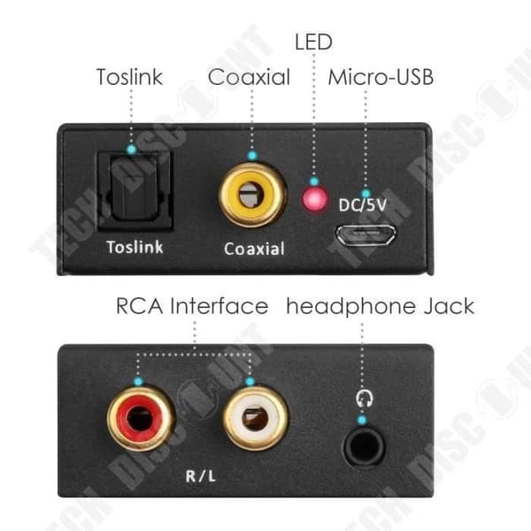 TD® Analog Digital Audio Signal Converter Big Shell Digital Fiber Koaxial till L - R 3,5 mm kanal - AV-adapter