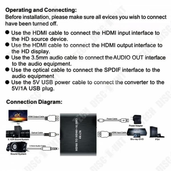 TD® HDMI Audio Splitter 4Kx2K/3D Surround Stereo 5.1 Audio Fiber Decoding Converter
