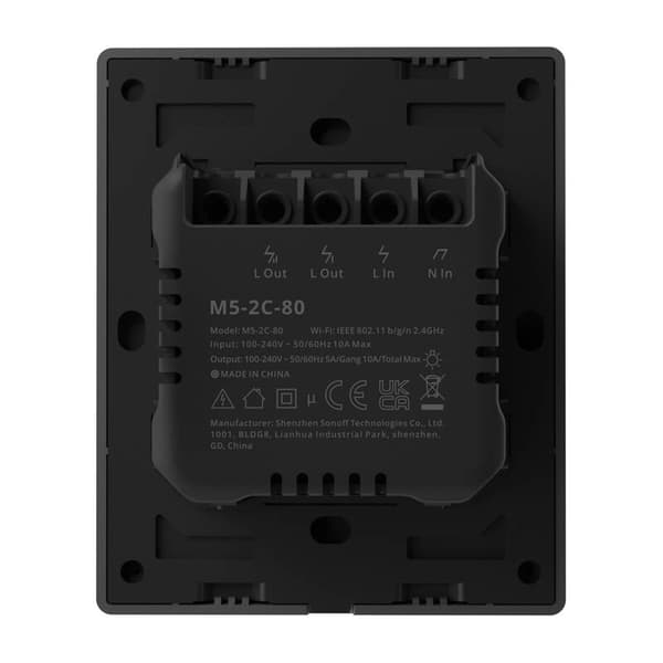 Smart WiFi veggbryter SONOFF M5-2C-80 (2-kanals, for ramme, grafitt)